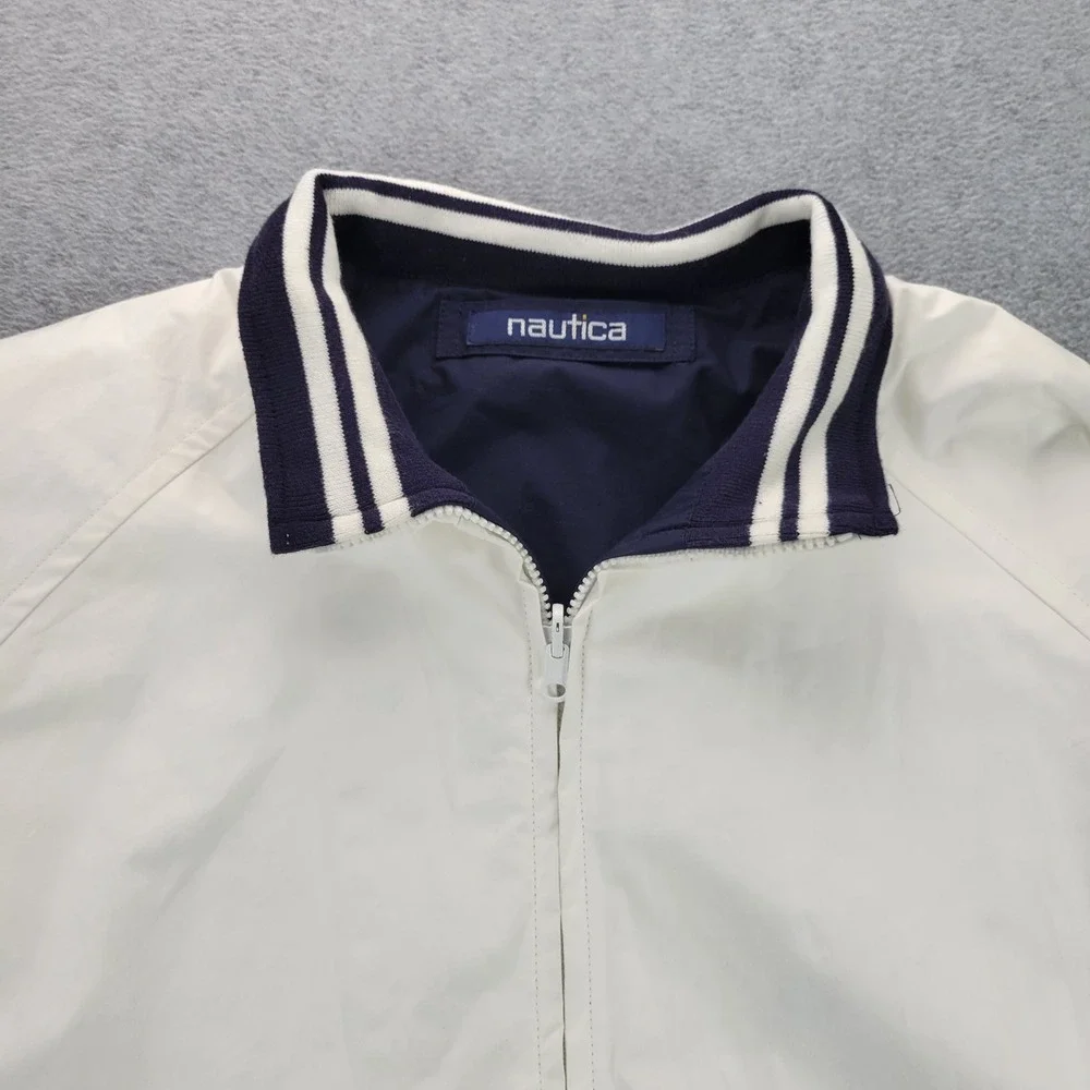 Nautica Yacht Club Reversible Bomber Jacket Mens L White Navy Blue Vintage NWT‎